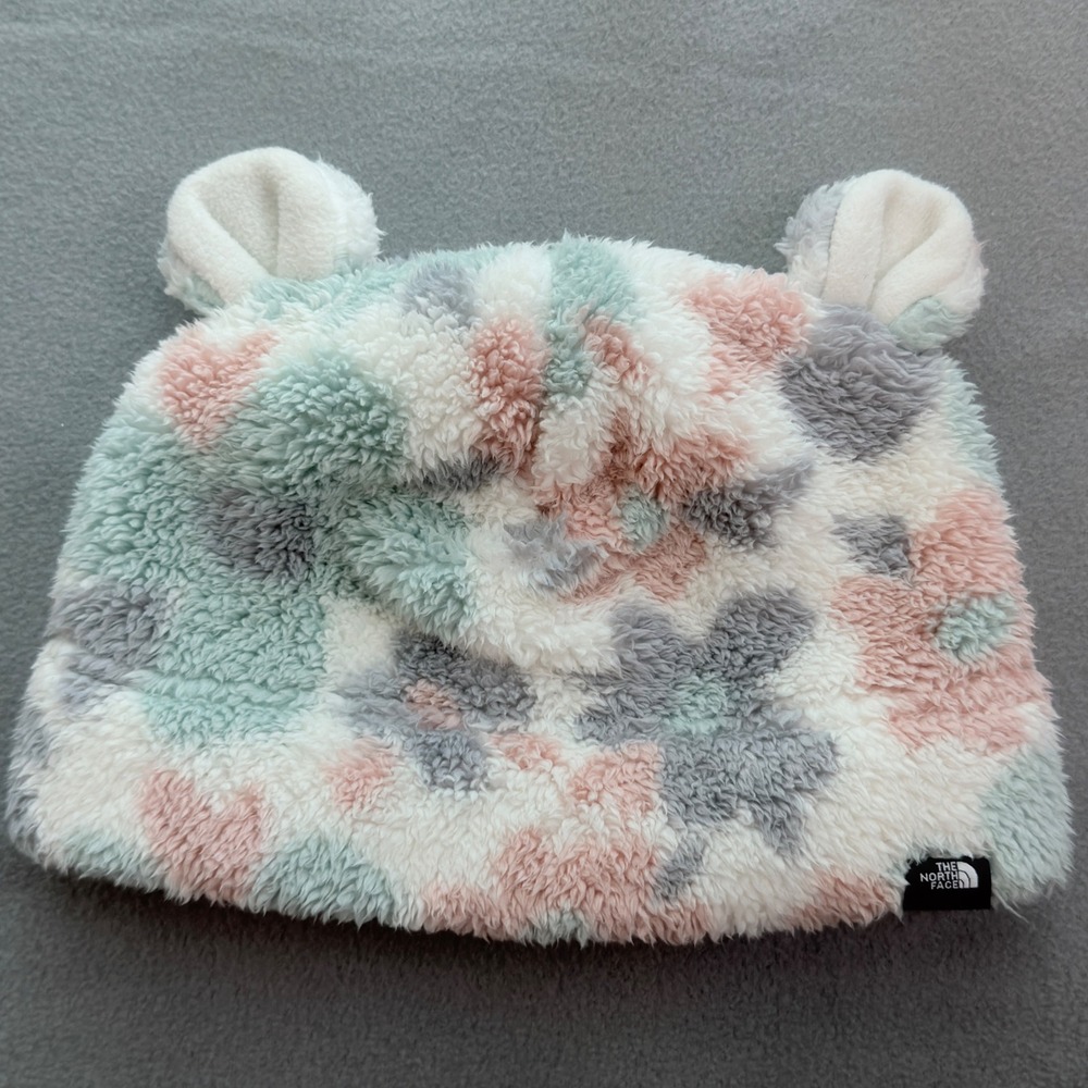 The North Face Bear Ear Beanie Toddler 2T-3T Pastel Pink Mint Excellent Fleece